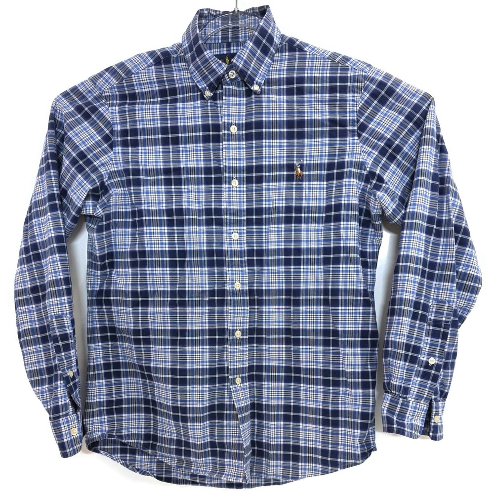 Ralph Lauren Shirt Mens Small Blue Plaid Classic Fit Button Down Cotton Casual